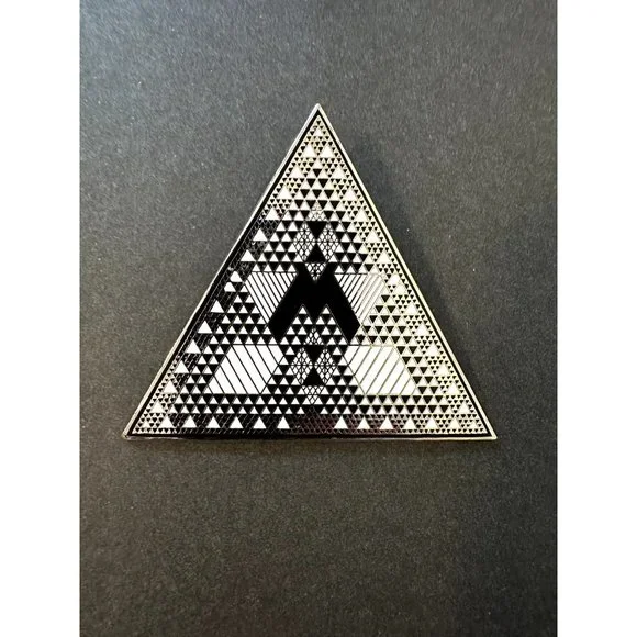 Judy Chicago 1987 triangle Holocaust Project brooch pin signed black white ename - Picture 16 of 16